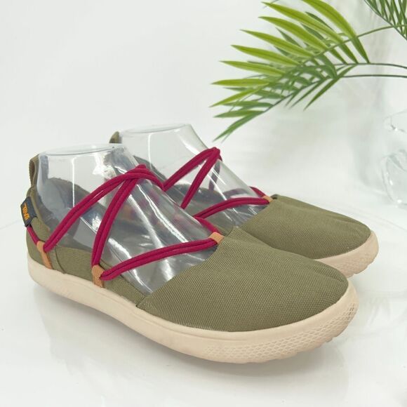 Teva Women's Mary Jane Voya Infinity Size 8 Green Red Fabric Flat Slip On Shoes - Picture 2 of 12